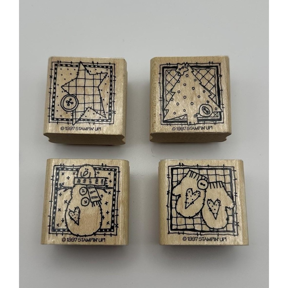 Stampin' Up! 1997 Country Christmas Sewing Wood Mount Rubber Stamp Lot 4 Vintage
